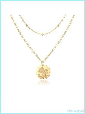 14K Gold Plated Birth Flower Necklace Layered Necklaces for Women